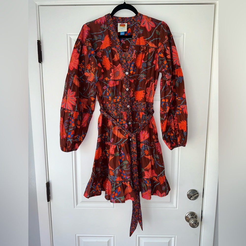 FARM RIO FOR ANTHROPOLOGIE SIZE‎ S SMALL PETITE Button-Front Dress FLORAL BELT - Picture 3 of 7